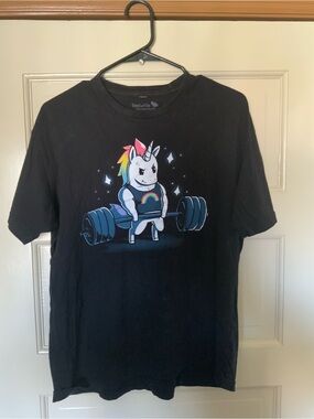 TeeTurtle Kids' Black Unicorn Weightlifting Graphic Tee